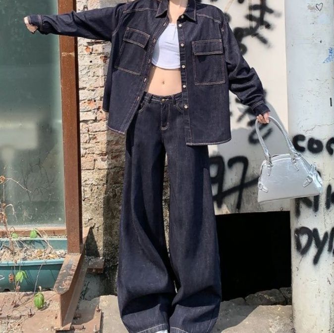 デニムセットアップ ゆったりビッグシルエットシャツジャケット 上下セット