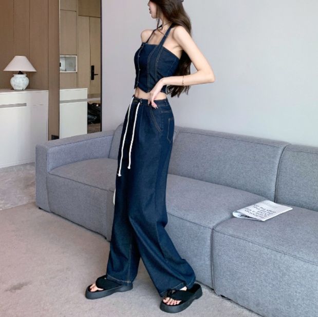 デニムセットアップ 夏のデニムビスチェ上下セット