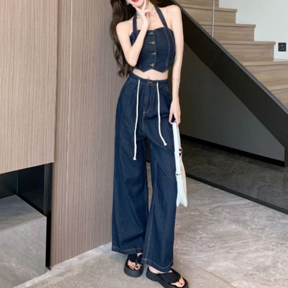 デニムセットアップ 夏のデニムビスチェ上下セット