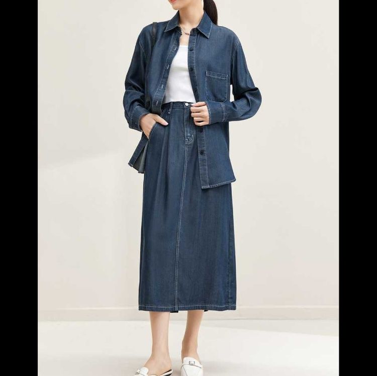 デニムセットアップ こなれ感ゆるシルエットシャツ＆スカートセット