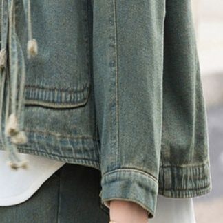 デニムセットアップ レトロ風合い ゆったりジャケット＆ウエストゴムパンツセット
