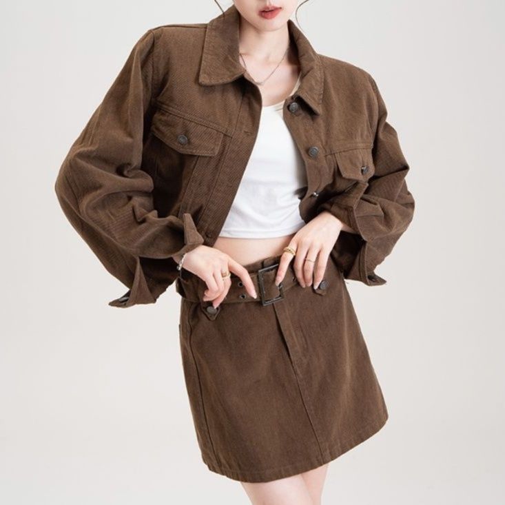 デニムセットアップ クロップド丈デニムジャケット＆ミニスカートセット