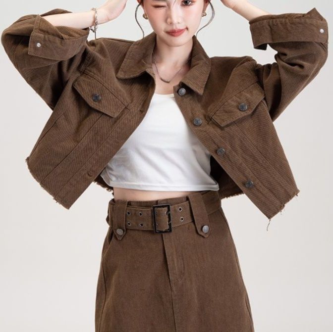 デニムセットアップ クロップド丈デニムジャケット＆ミニスカートセット