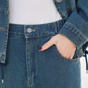 デニムセットアップ レイヤード風ジージャンとワイドパンツの上下セット