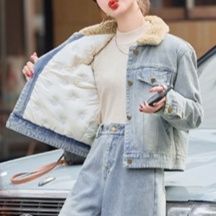 デニムセットアップ 裏起毛 ボア付きジージャンとワイドパンツの上下セット