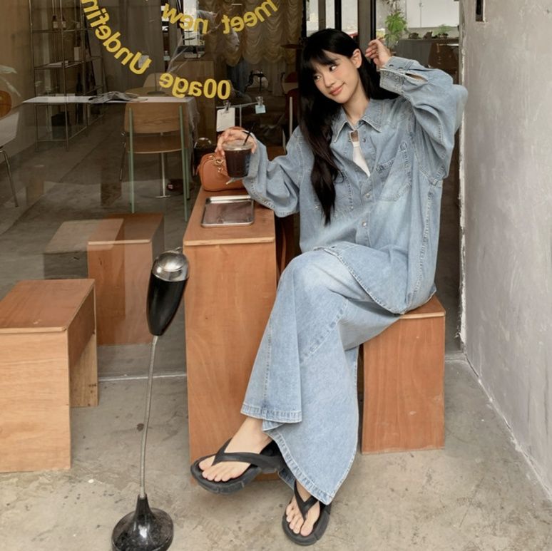 デニムセットアップ 配色ステッチデニムジャケット＆ロングスカート