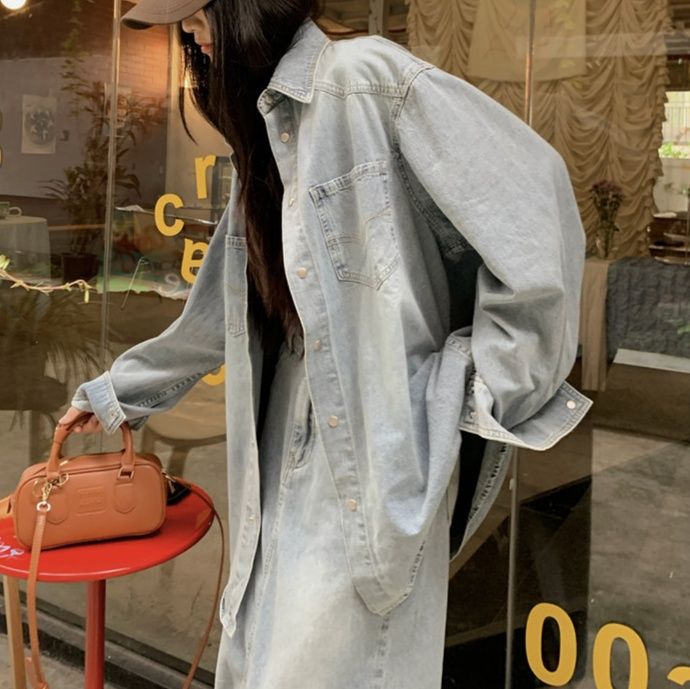 デニムセットアップ ゆったりシルエットデニムシャツとロング丈スカートの二点セット