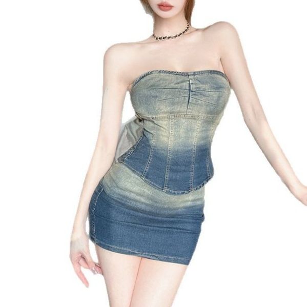 デニムセットアップ グラデーションデニムビスチェミニスカート二点セット