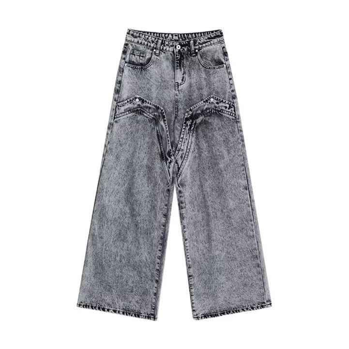 デニムセットアップ メンズ ヴィンテージ加工ワイドシルエットジージャンセットアップ