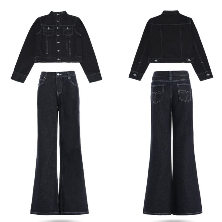 デニムセットアップ リジッドデニム ショート丈ジャケットとフレアパンツの二点セット