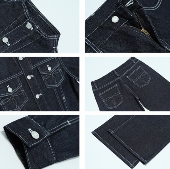 デニムセットアップ リジッドデニム ショート丈ジャケットとフレアパンツの二点セット