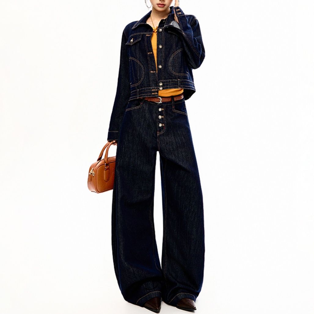 デニムセットアップ ワイドシルエット ショートジャケット ワイドパンツ セットアップ