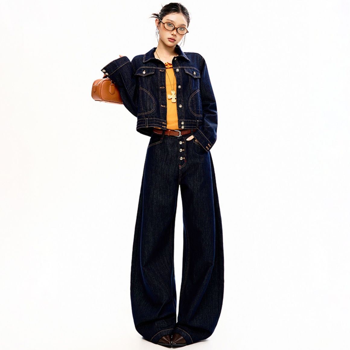 デニムセットアップ ワイドシルエット ショートジャケット ワイドパンツ セットアップ