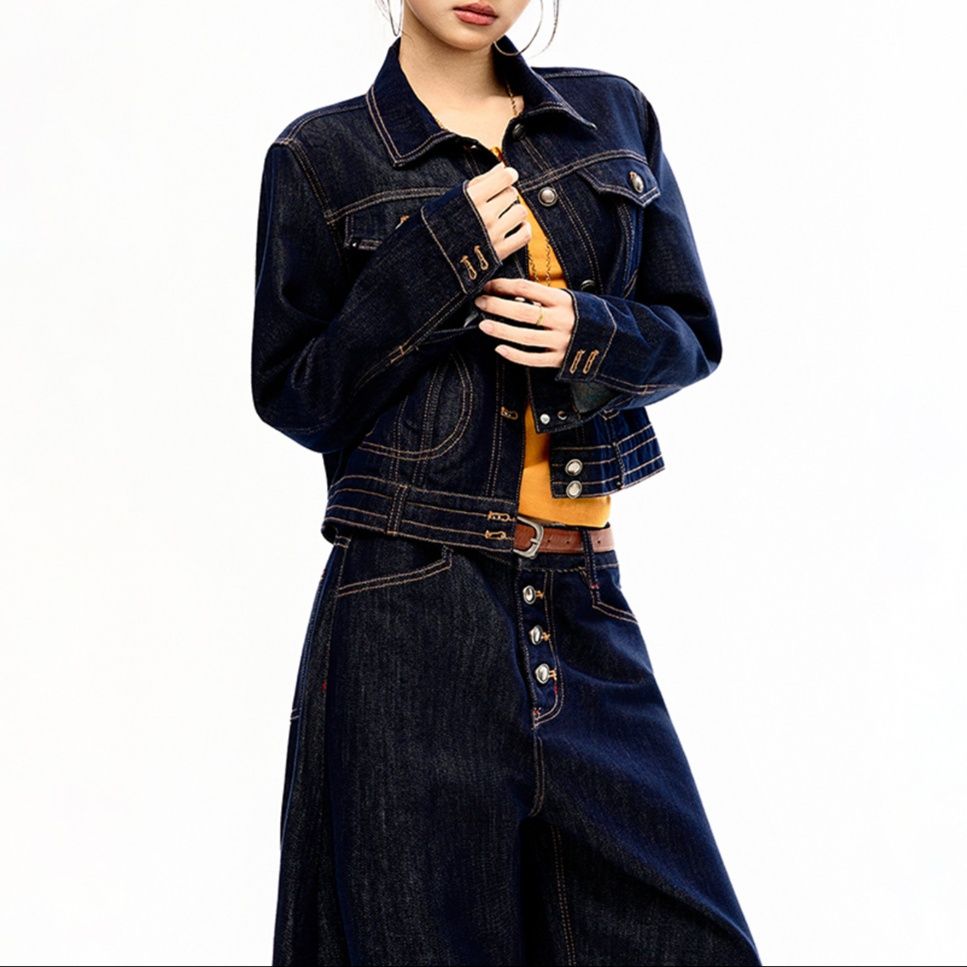 デニムセットアップ ワイドシルエット ショートジャケット ワイドパンツ セットアップ