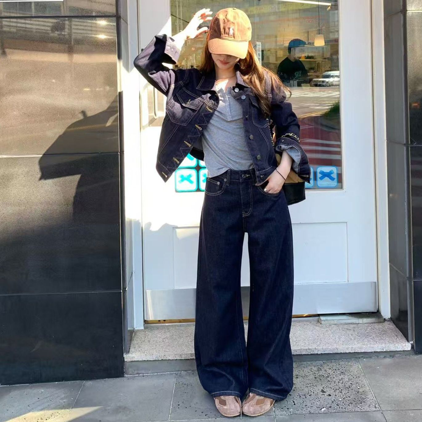 デニムセットアップ クラシカルデニムジャケット ワイドシルエットパンツセットアップ