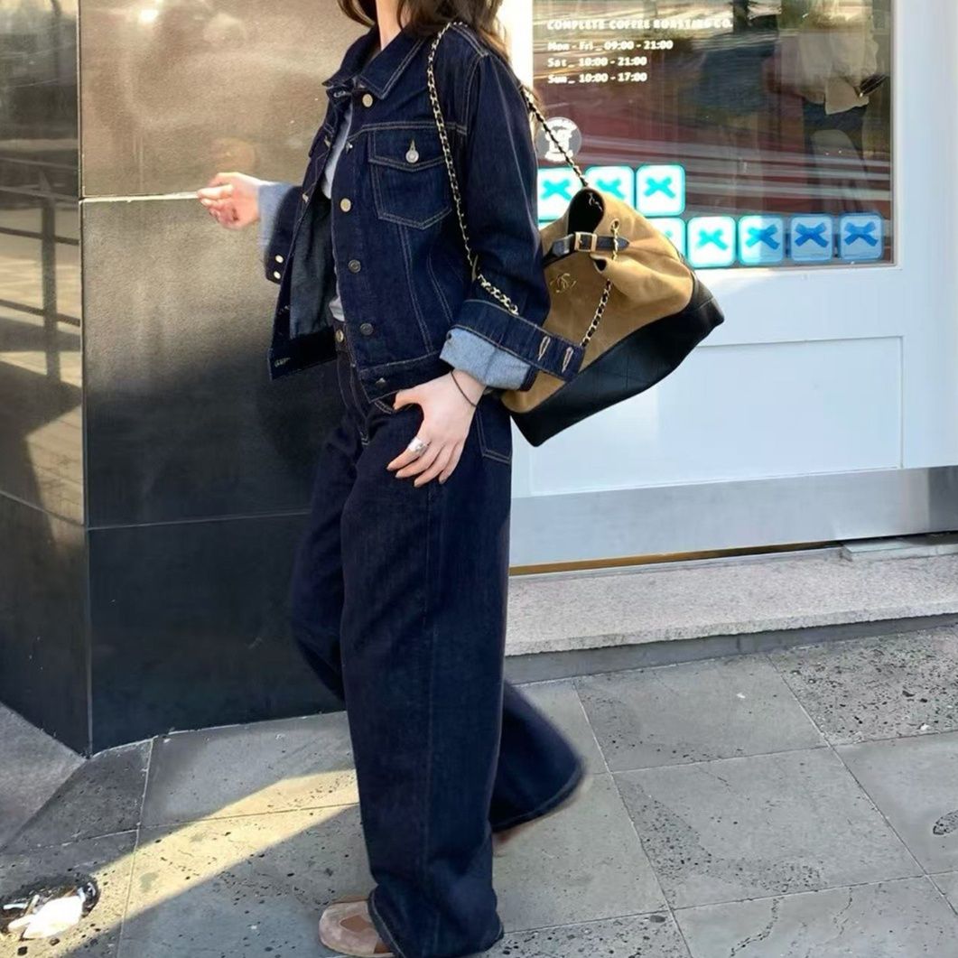デニムセットアップ クラシカルデニムジャケット ワイドシルエットパンツセットアップ