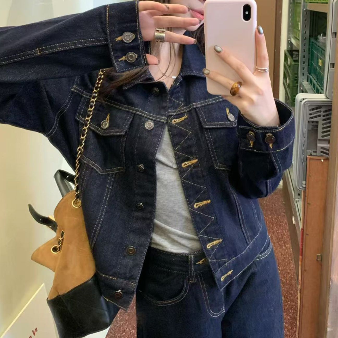 デニムセットアップ クラシカルデニムジャケット ワイドシルエットパンツセットアップ