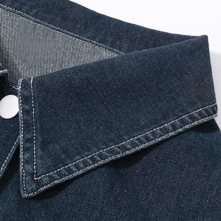 デニムセットアップ ステッチデザインデニムジャケットワイドパンツセットアップ