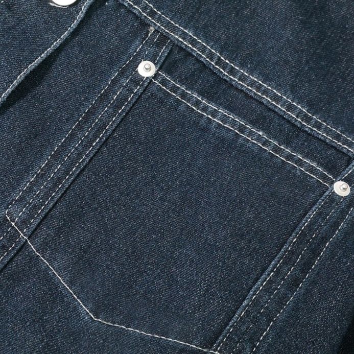 デニムセットアップ ステッチデザインデニムジャケットワイドパンツセットアップ