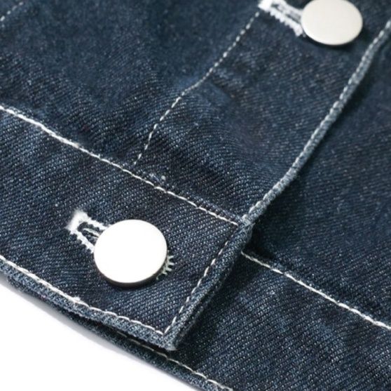 デニムセットアップ ステッチデザインデニムジャケットワイドパンツセットアップ