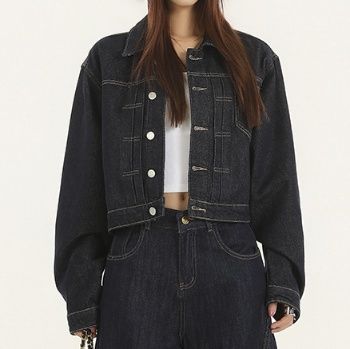 デニムセットアップ クラシックステッチデニムジャケットワイドパンツセットアップ