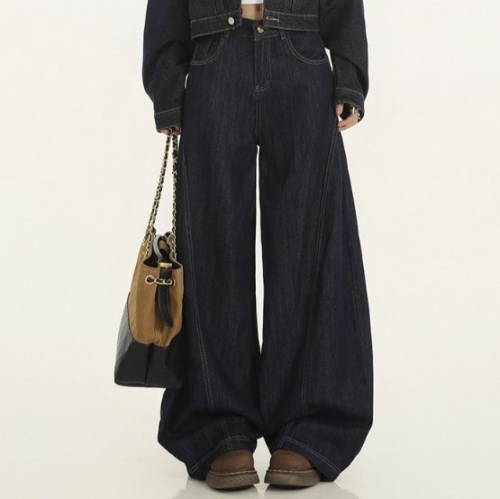 デニムセットアップ クラシックステッチデニムジャケットワイドパンツセットアップ