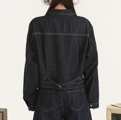 デニムセットアップ クラシックステッチデニムジャケットワイドパンツセットアップ