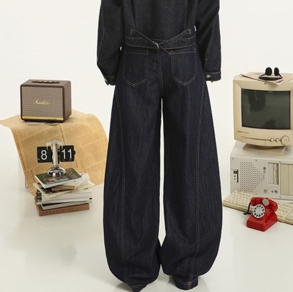 デニムセットアップ クラシックステッチデニムジャケットワイドパンツセットアップ