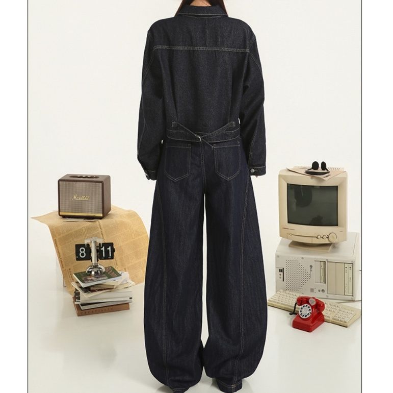 デニムセットアップ クラシックステッチデニムジャケットワイドパンツセットアップ