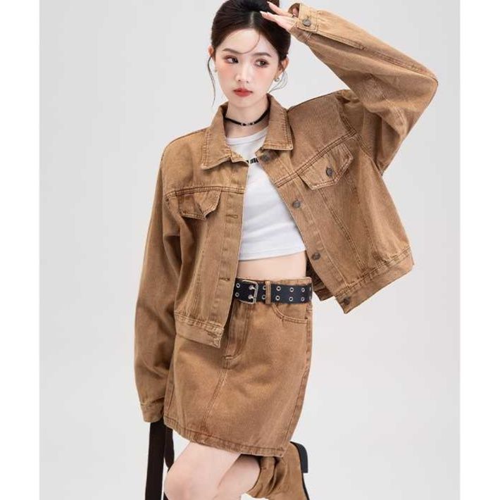 デニムセットアップ ゆったりデニムジャケット&ミニスカート 大人カジュアル2点セット