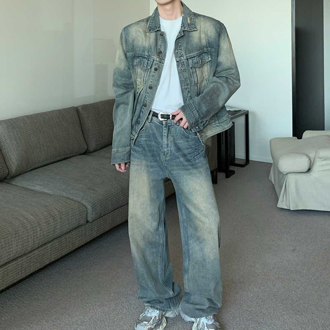 デニムセットアップ オーバーサイズジャケット×ワイドパンツ メンズのトレンドセットアップ