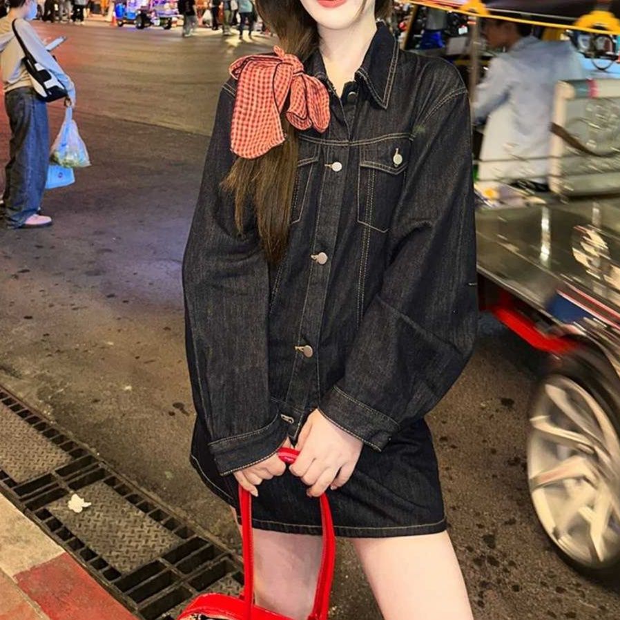 デニムセットアップ オーバーサイズジャケット×ミニスカート きれいめアメカジ上下セット