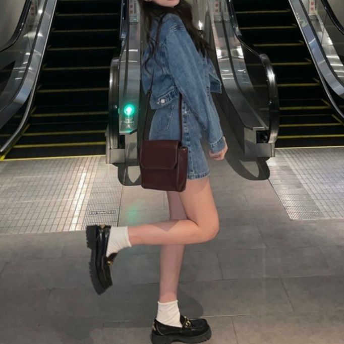 デニムセットアップ ショートジャケット×ミニスカート ヴィンテージ風ガーリーセット