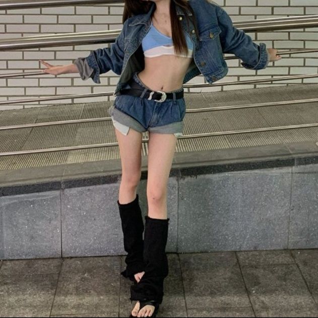 アメカジショートジャケット×ショートパンツ クール可愛い肌見せデニムセットアップ（上下別売り）