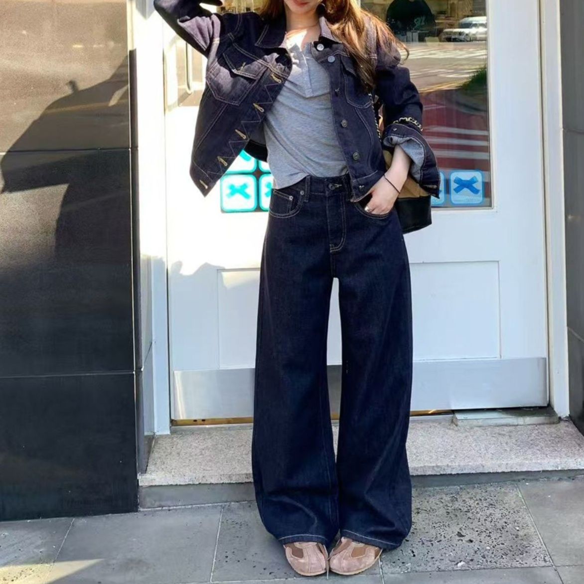 クラシカルデニムジャケット＆ワイドシルエットパンツ シンプル万能 大人カジュアルセットアップ（上下別売り）