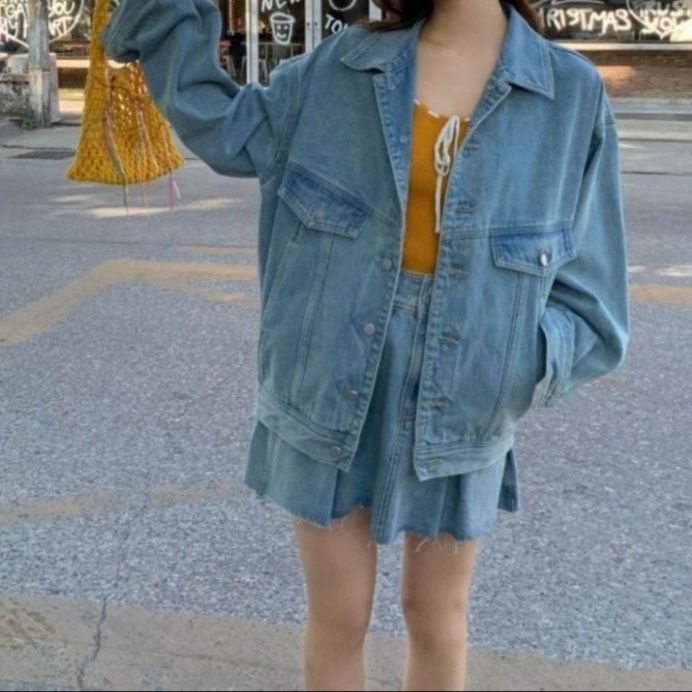 デニムセットアップ オーバーサイズジャケット・フレアミニスカート ゆる可愛いこなれ感2点セット
