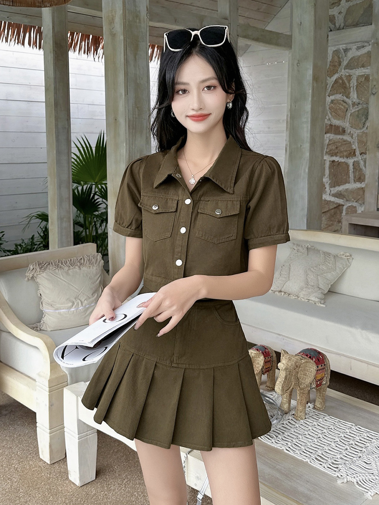 デニムセットアップ ガーリーデニム プリーツミニセット