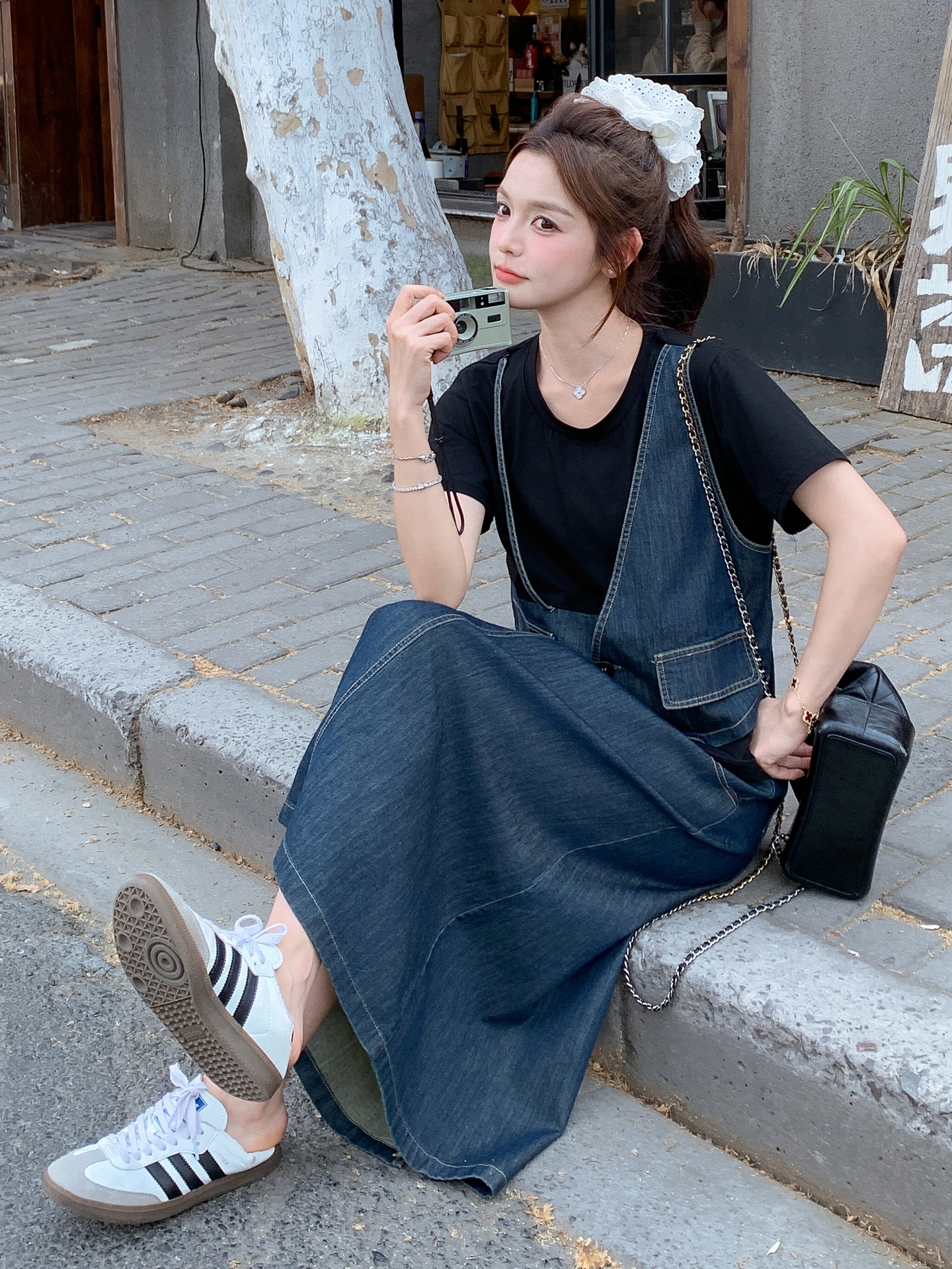 デニムセットアップ レトロベスト＆ロングスカートセット