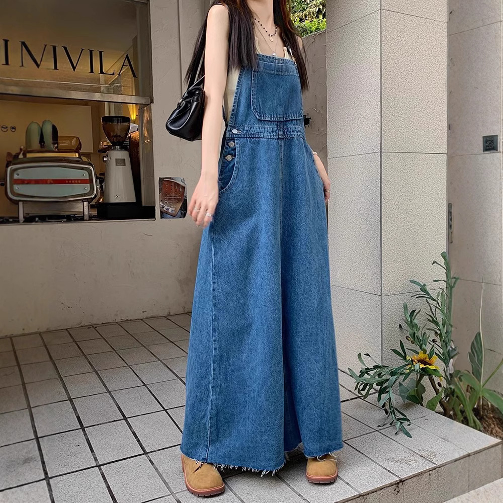 デニムセットアップ デニムサロペットワイドスカートセットアップ