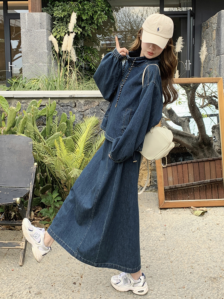 デニムセットアップ ゆったりロングフレアスカートセット