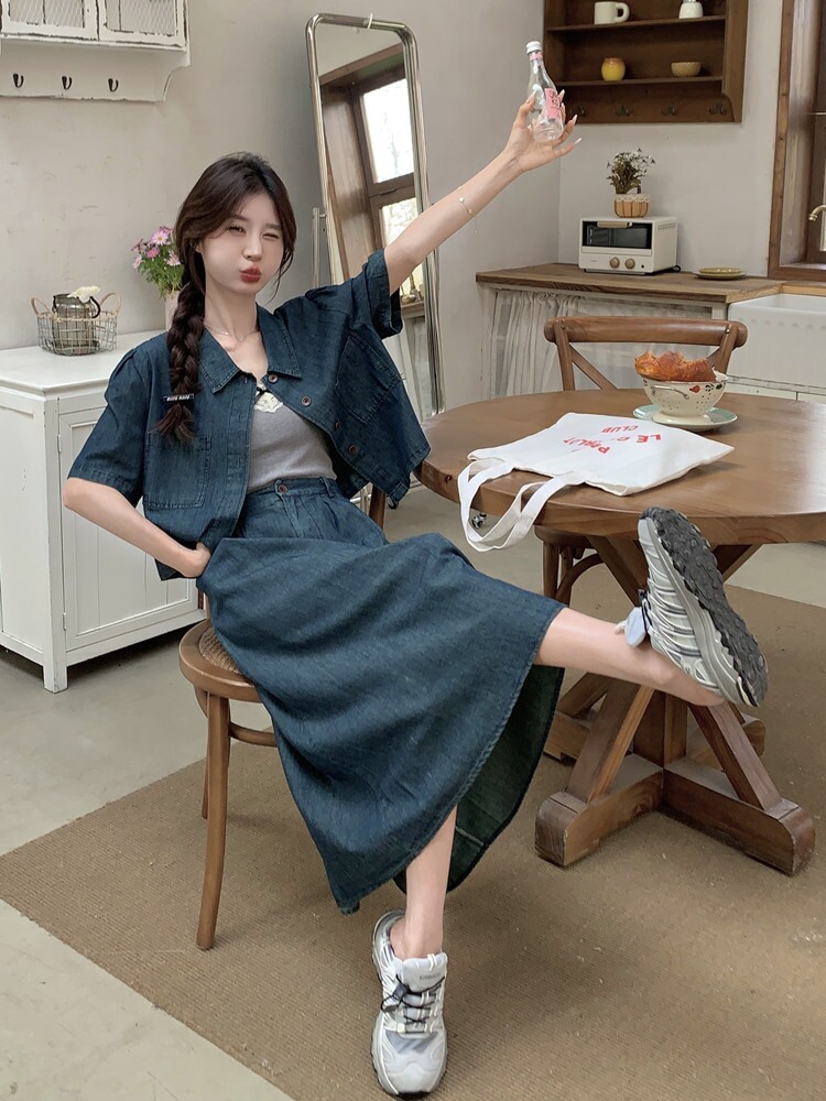 デニムセットアップ ナチュラルゆったり半袖セットアップ