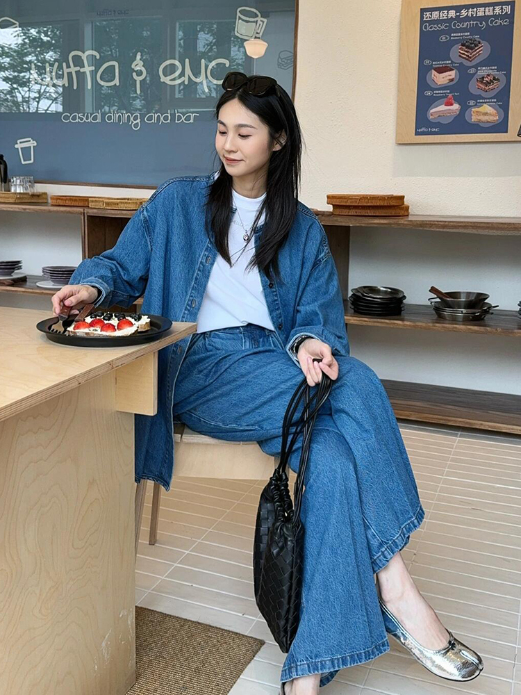 デニムセットアップ ゆったりデニムシャツセットアップ