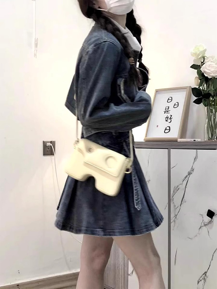 デニムセットアップ クロップド丈デニムジャケット＆プリーツスカートセット