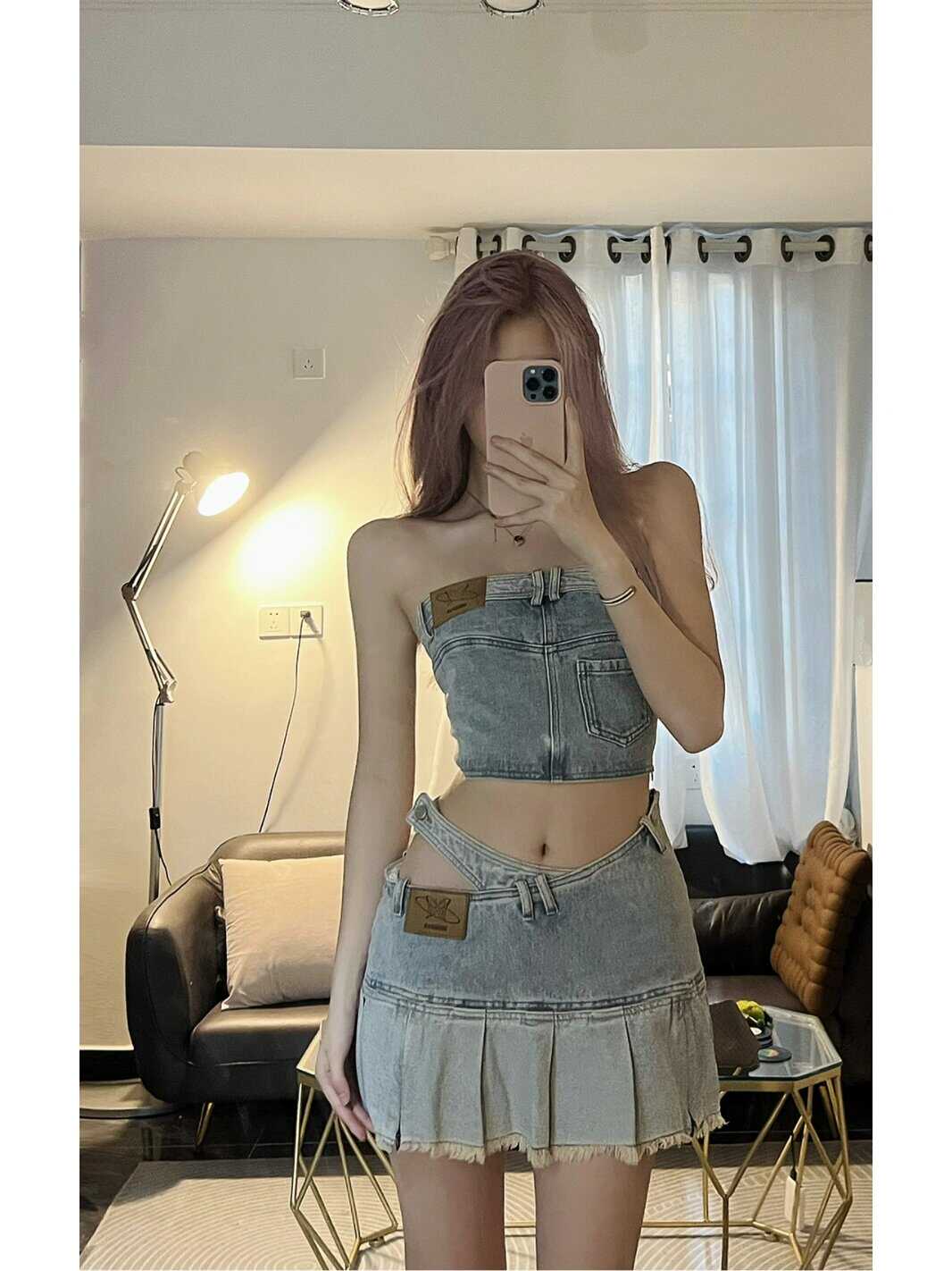デニムセットアップ フリルミニ ツーピース