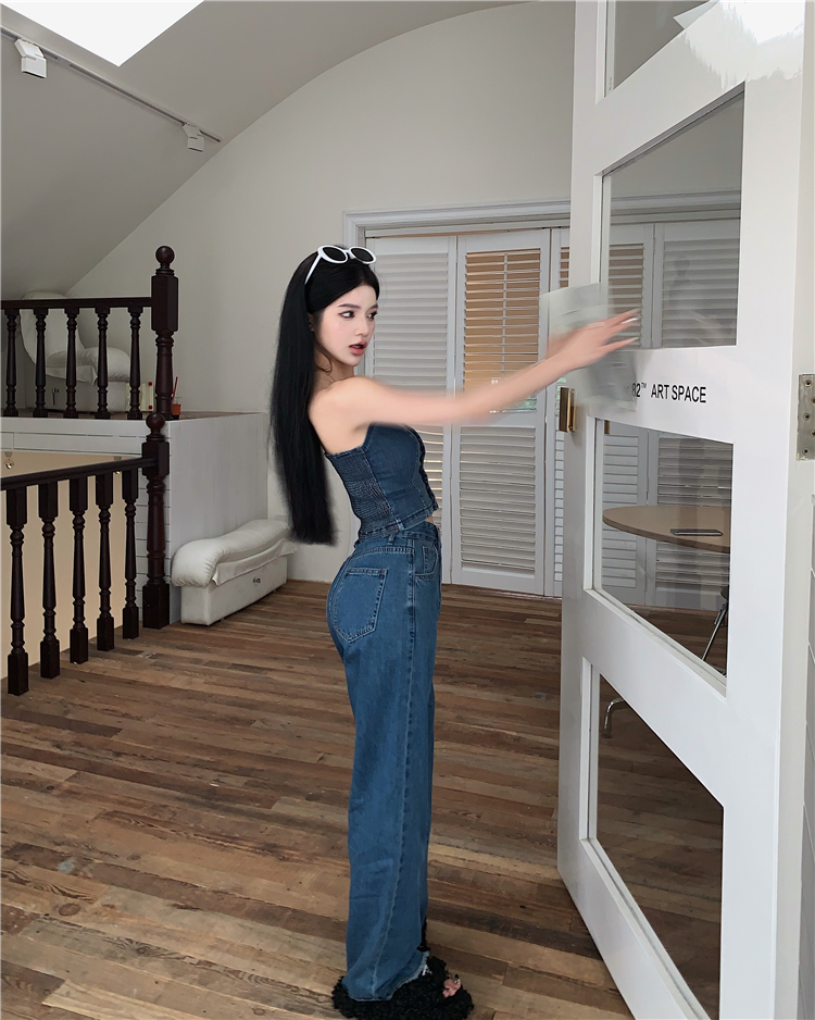 デニムセットアップ フロントボタン美シルエットビスチェセット