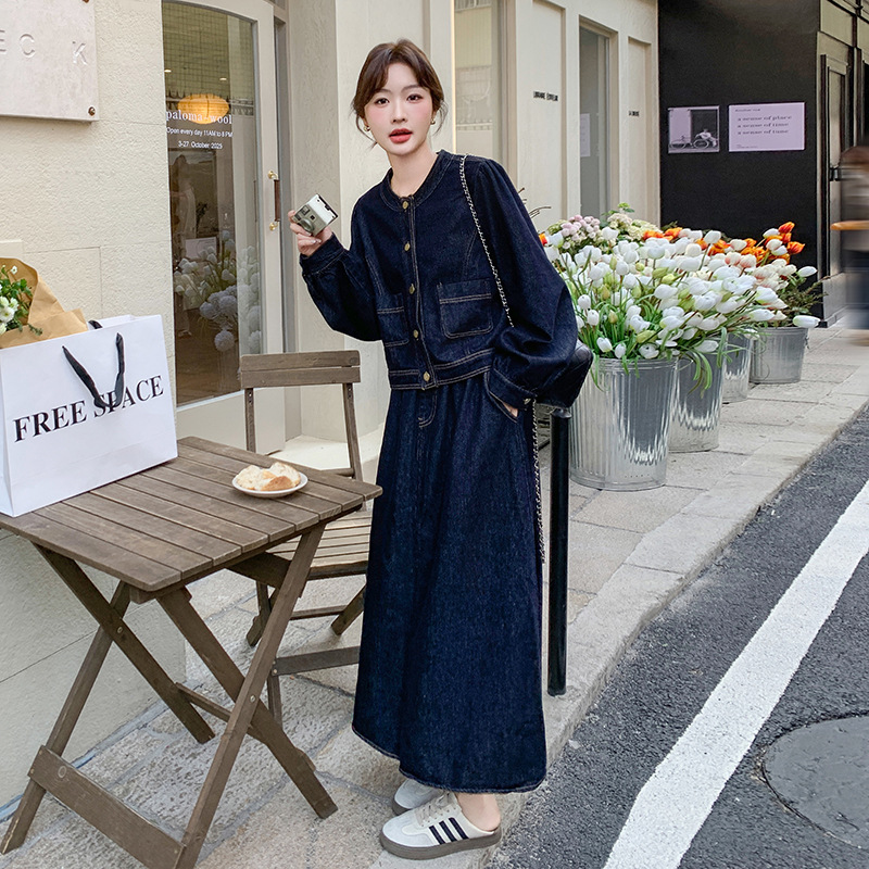 デニムセットアップ こなれ感ジャケット＆ロングスカート