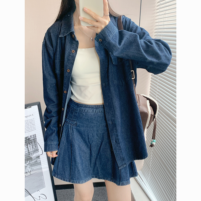 デニムセットアップ ゆったりデニムシャツショートパンツセット