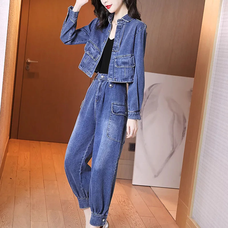デニムセットアップ デニムジャケットとジョガーパンツの上下セット
