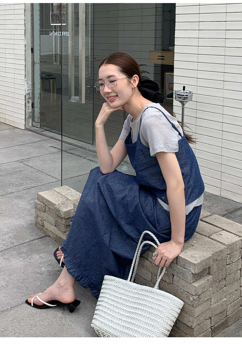 デニムセットアップ 重ね着風キャミロングセットアップ