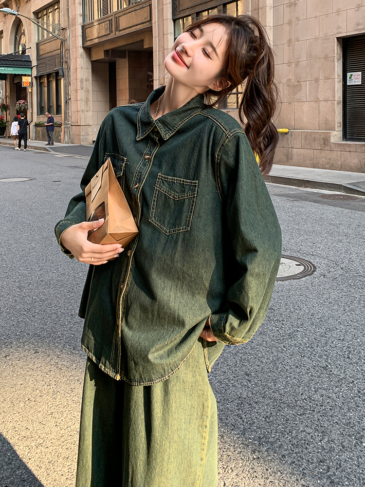デニムセットアップ ゆったりシルエットデニム上下セット